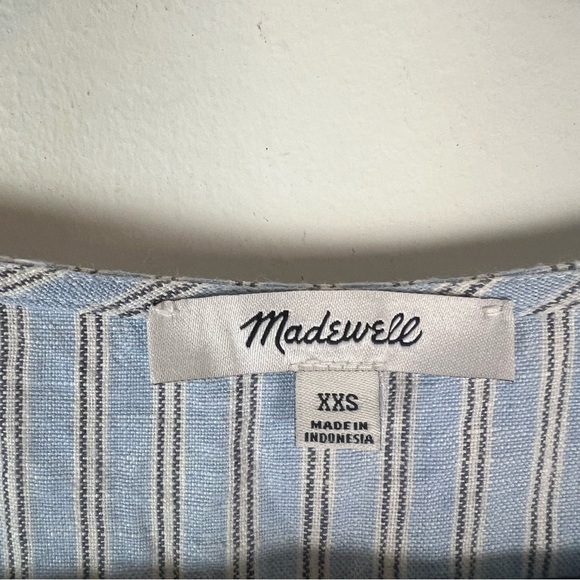 Madewell Cassie Button-Front Midi Dress in Linen Powder Blue Stripe Size XXS - Picture 4 of 6